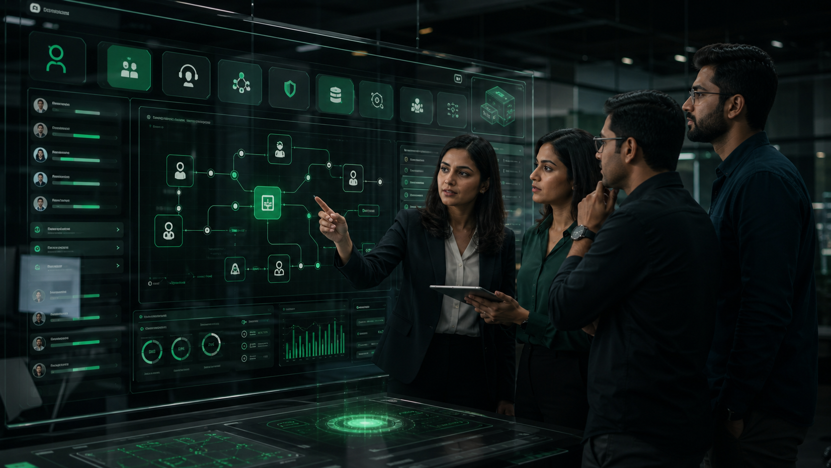 Futuristic AI SaaS, ServiceNow, and HRMS workflow automation